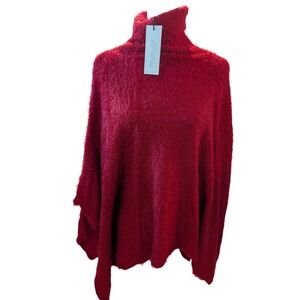 Rachel Zoe fuzzy red turtleneck poncho sweater one-size-fits-most warm soft chic